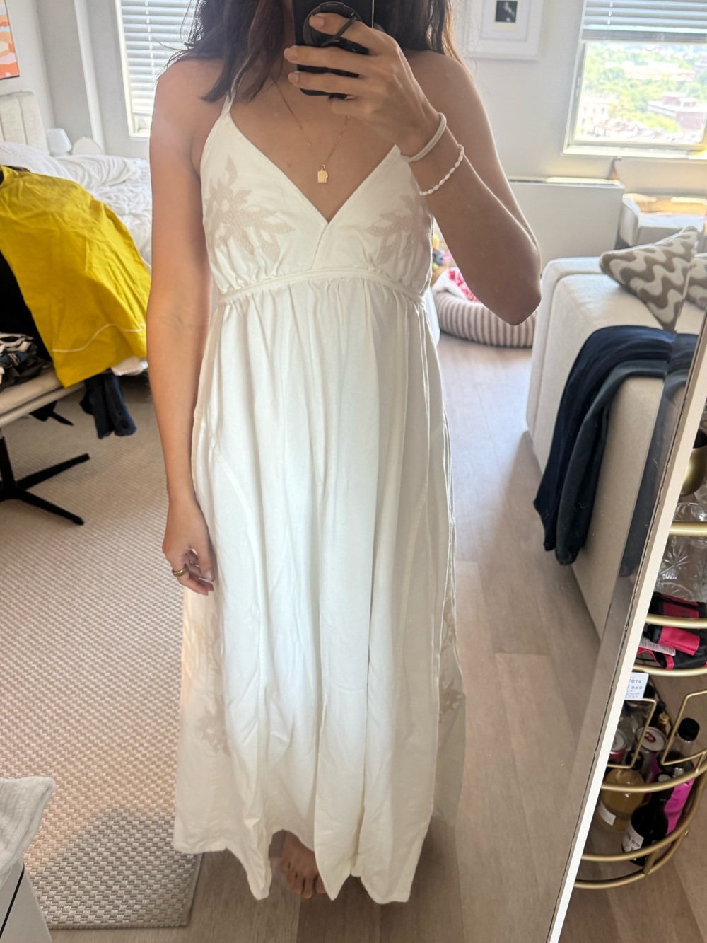 Robert Rodriguez White Spaghetti-Strap Maxi Dress Denim